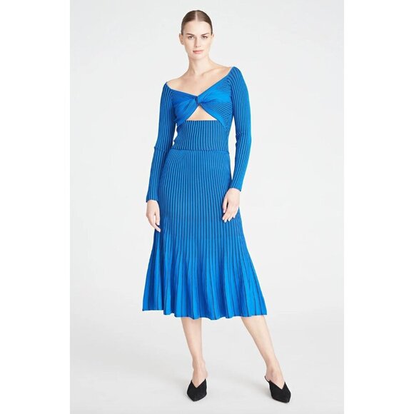 Amur Jenna Pleated Knit Midi Skirt Blue Womens Size Medium - Picture 1 of 11